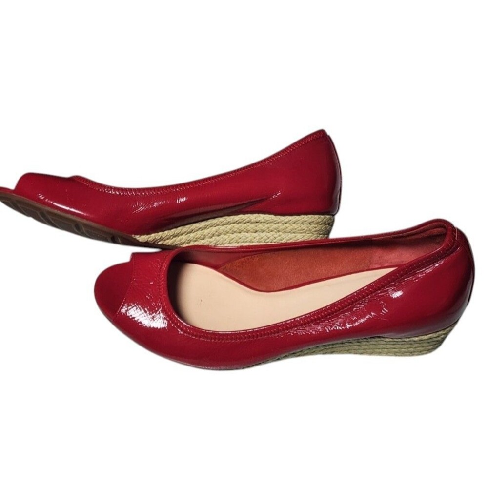 Cole Haan Red Patent Leather Peep Toe Wedges Size 8.5B Comfort - Picture 5 of 10